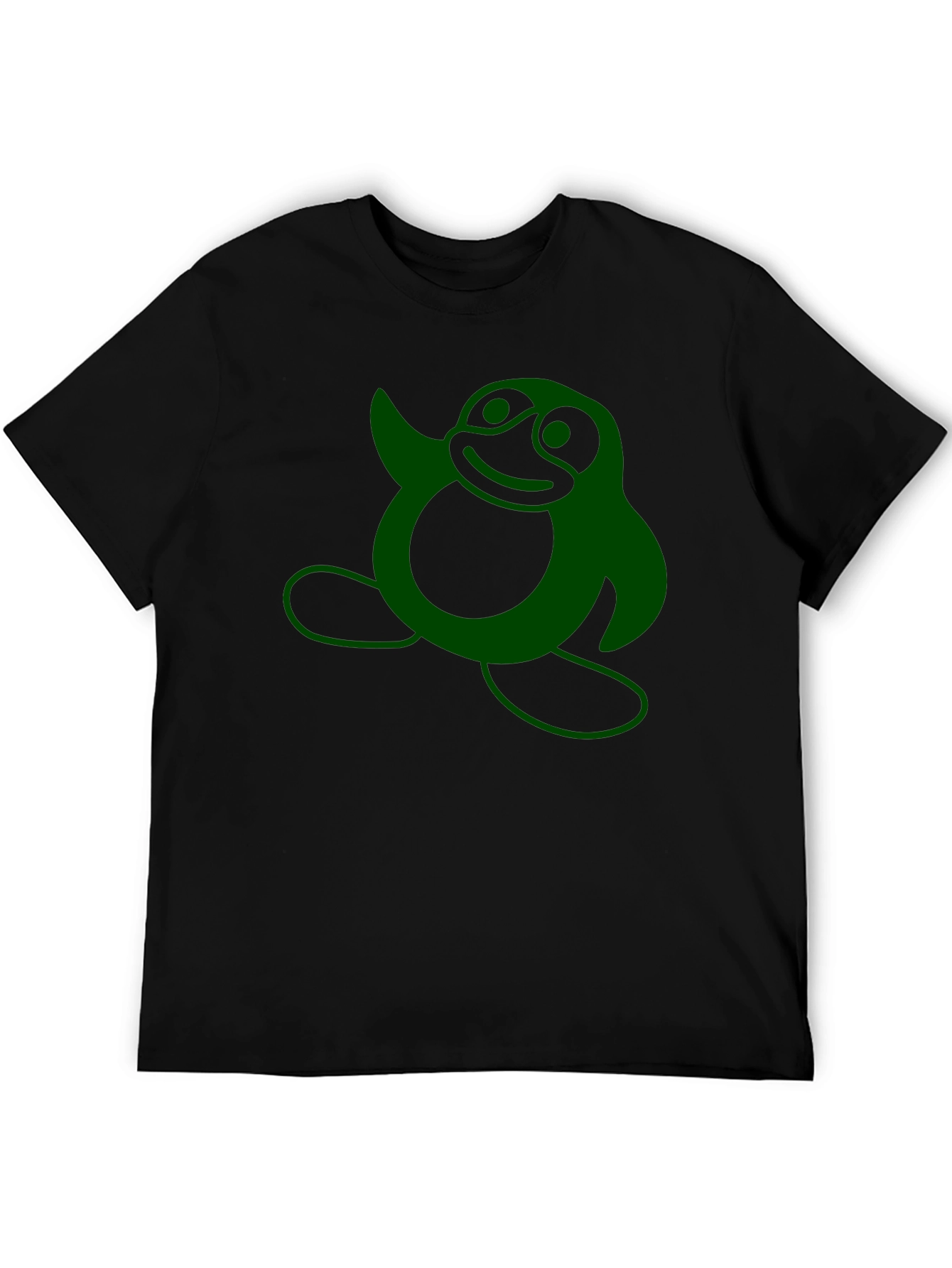 Funny Green Penguin Graphic T-Shirt - Casual Black Tee