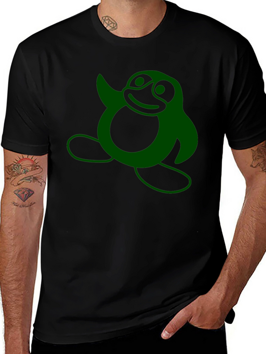 Funny Green Penguin Graphic T-Shirt - Casual Black Tee