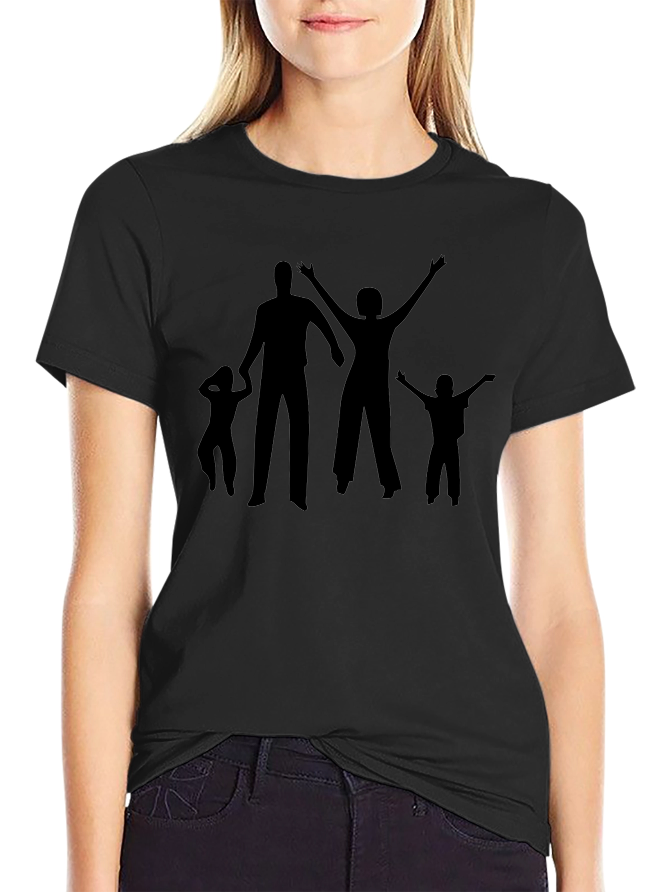 Family Silhouette Graphic T-Shirt - Black
