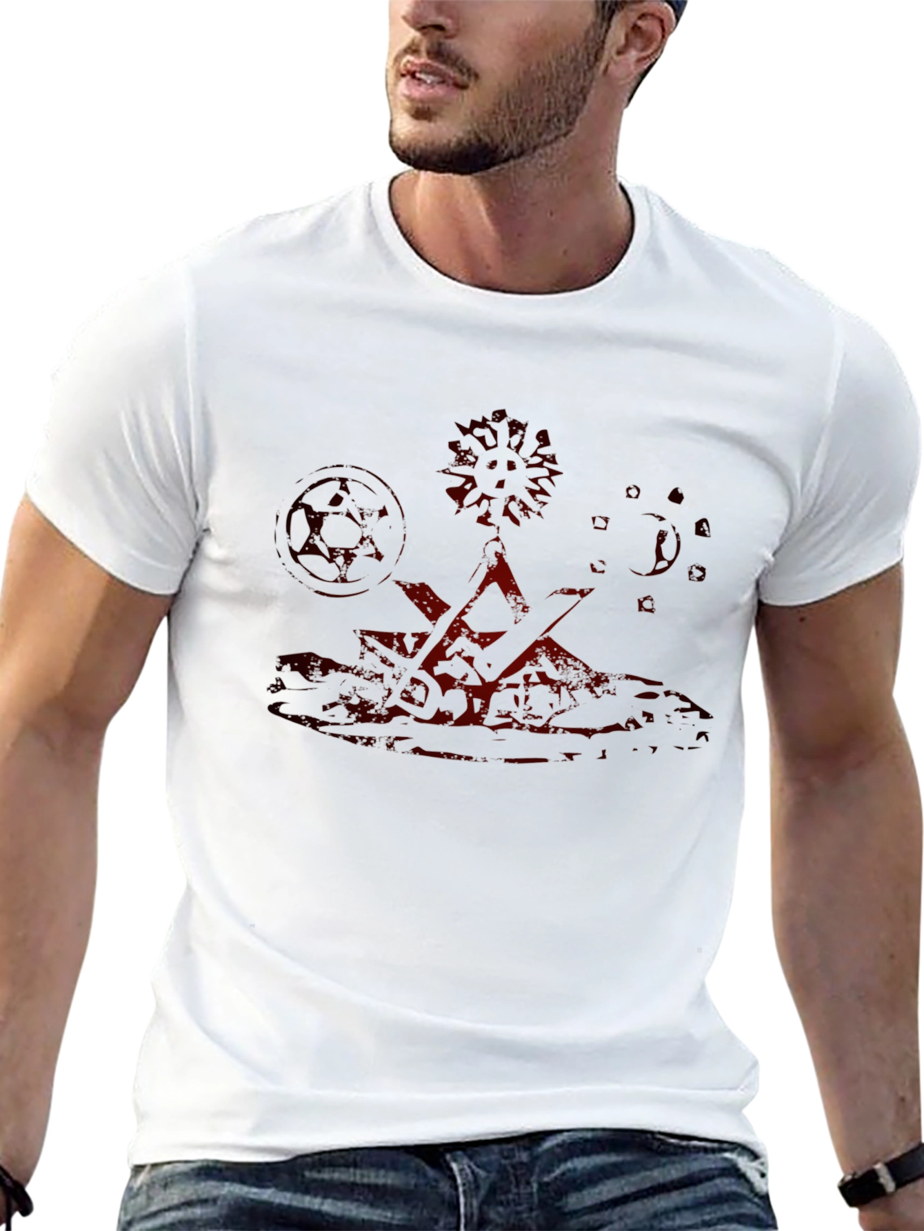 Mens Black T-Shirt with Red Graphic Design