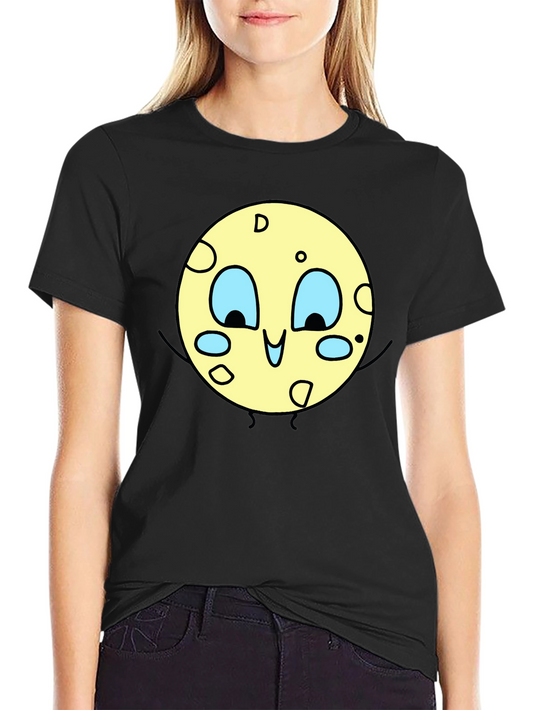 Cartoon Moon Graphic Black T-Shirt