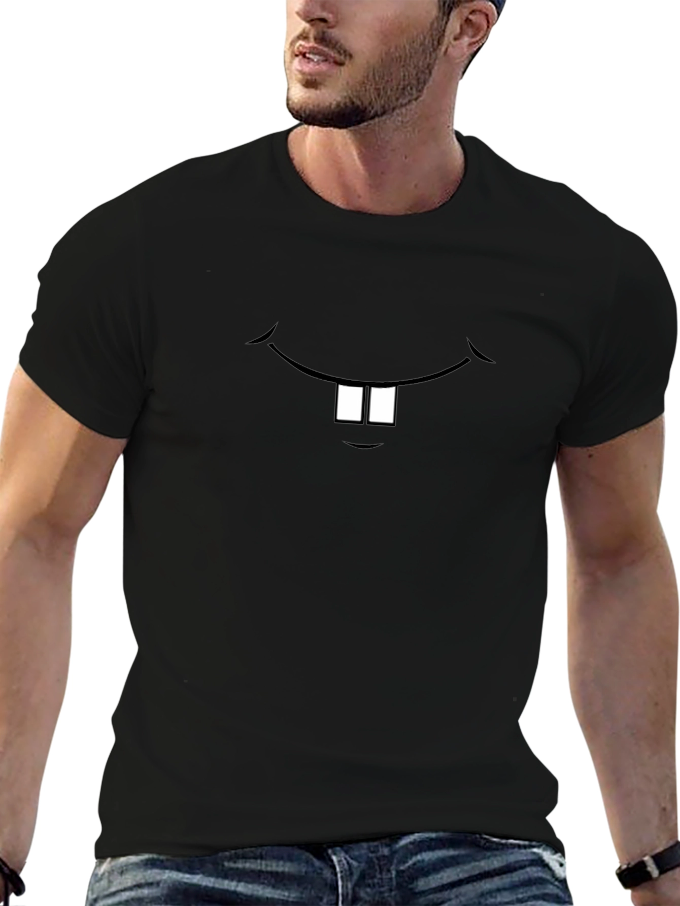 Funny Cartoon Teeth Graphic Black T-Shirt