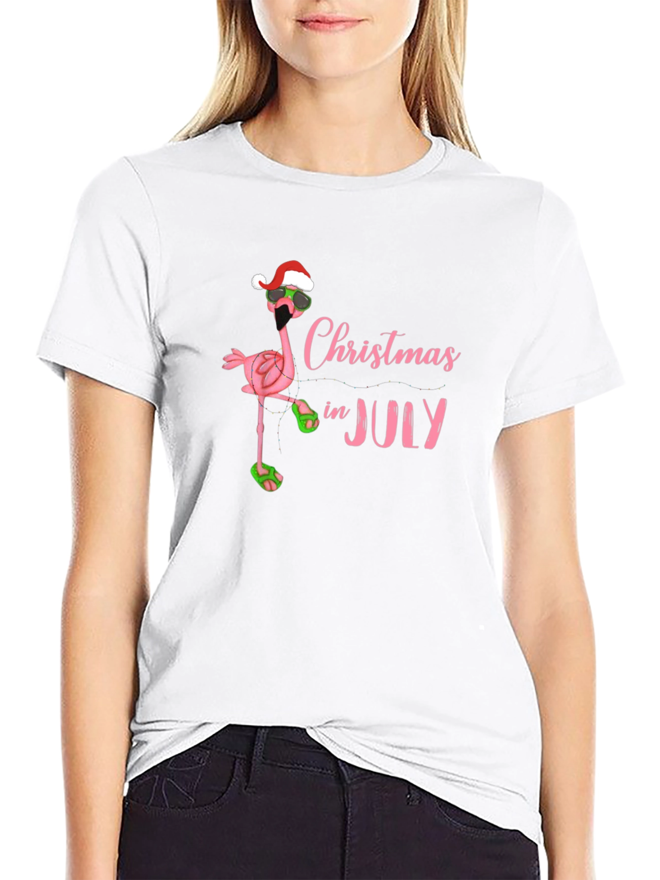 Christmas In July Flamingo Graphic T-Shirt