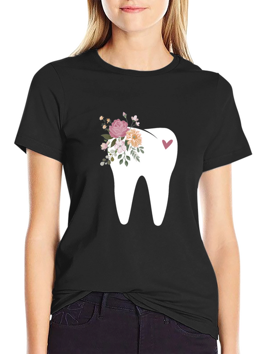 Floral Tooth Graphic Tee - Black