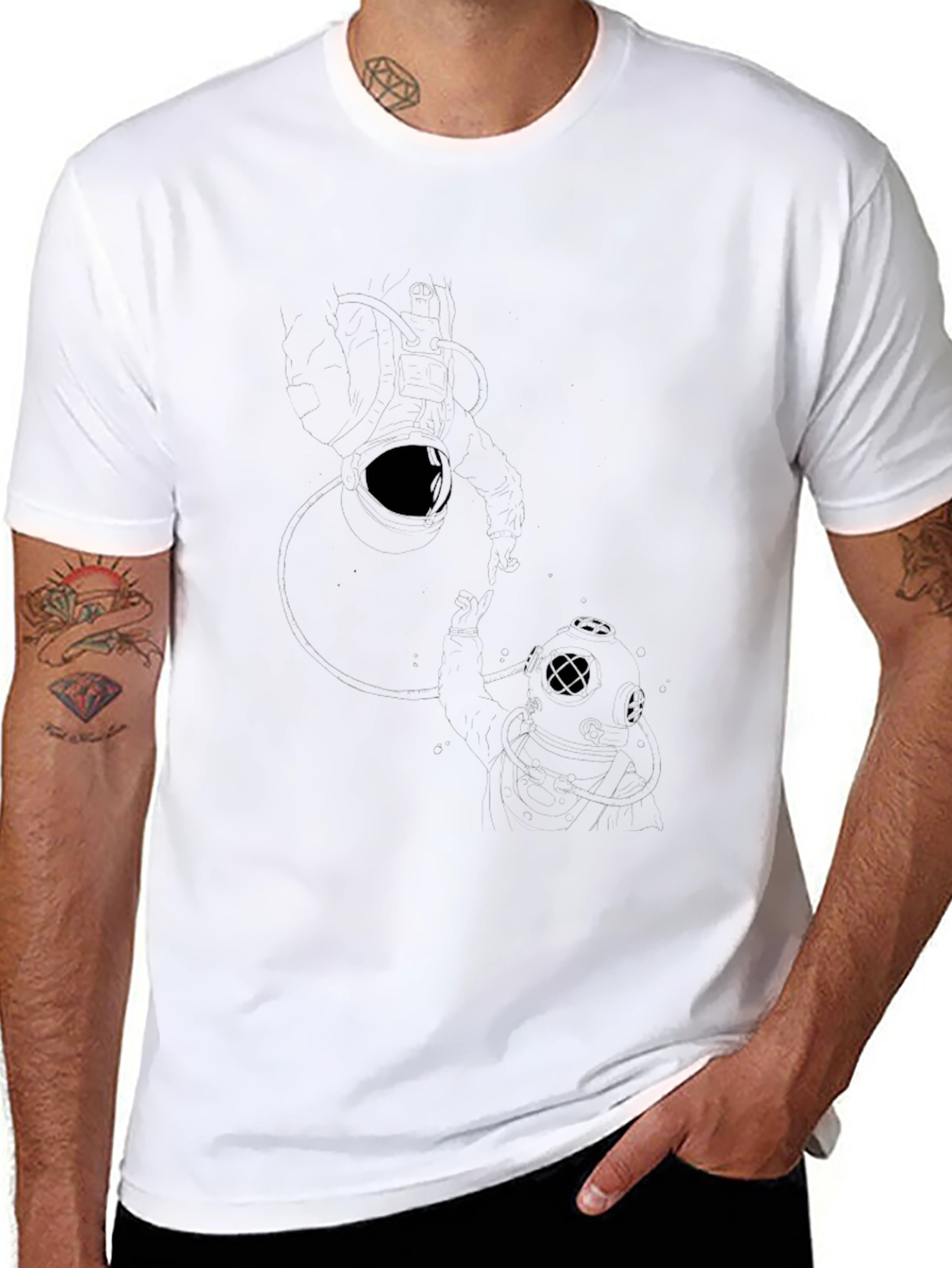 Mens Black Graphic Print Crew Neck T-Shirt