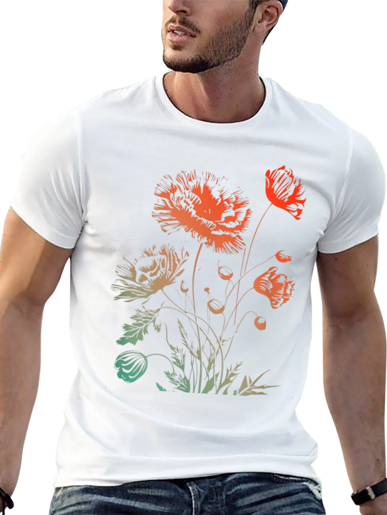 Floral Graphic Print Black Crewneck T-Shirt