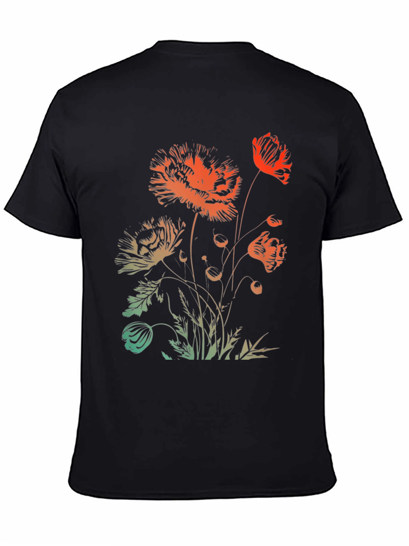 Floral Graphic Print Black Crewneck T-Shirt