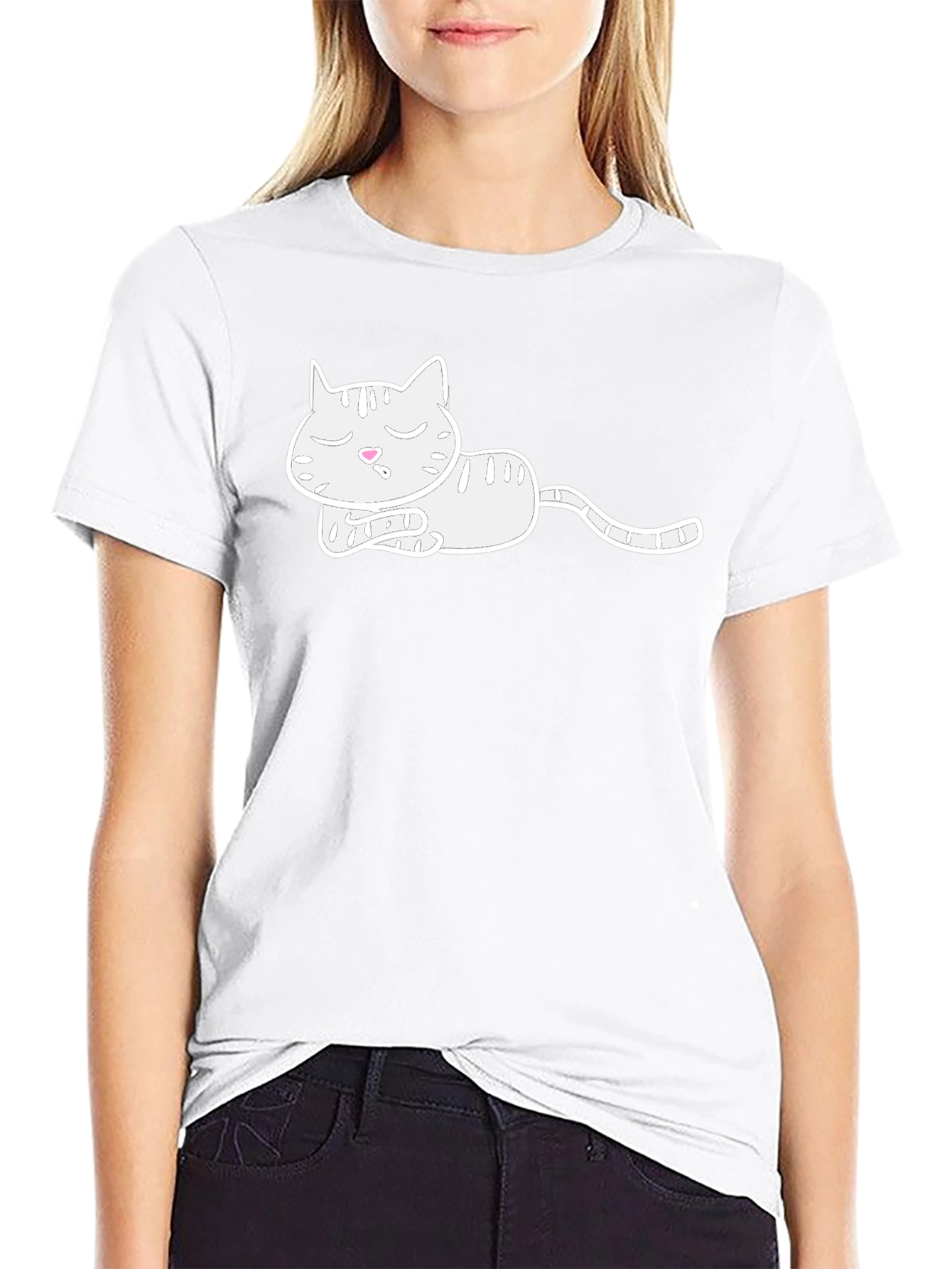 Sleeping Cat Graphic Tee - Soft Cotton Blend