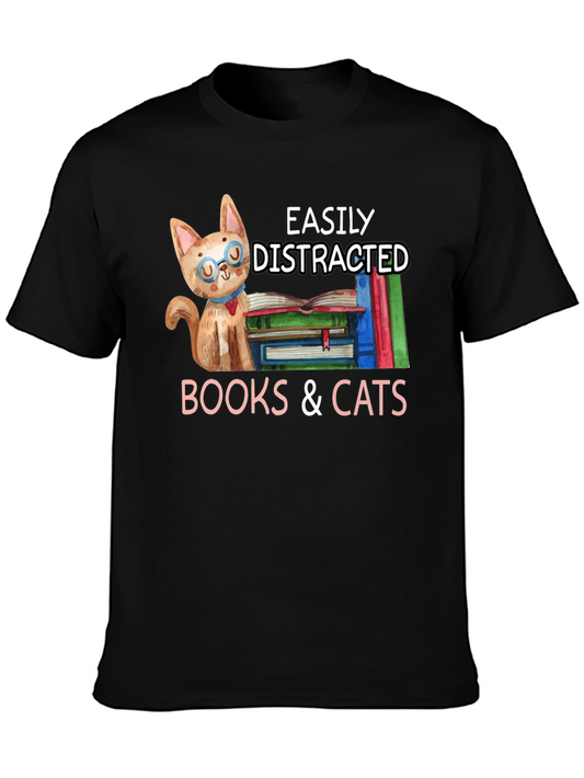 Easily Distracted by Books & Cats T-Shirt