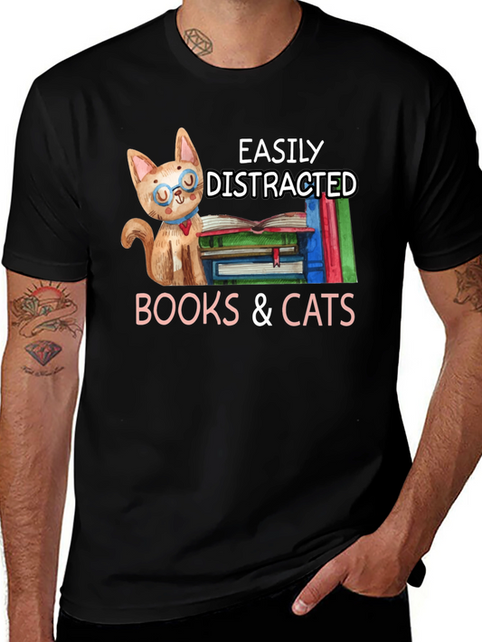 Easily Distracted by Books & Cats T-Shirt