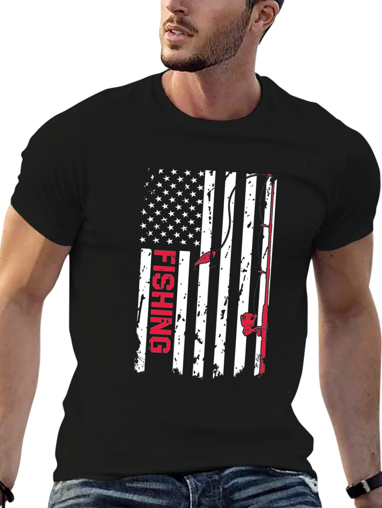 Fishing American Flag Graphic T-Shirt