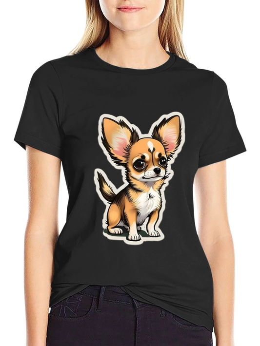 Cartoon Chihuahua Graphic Tee - Black