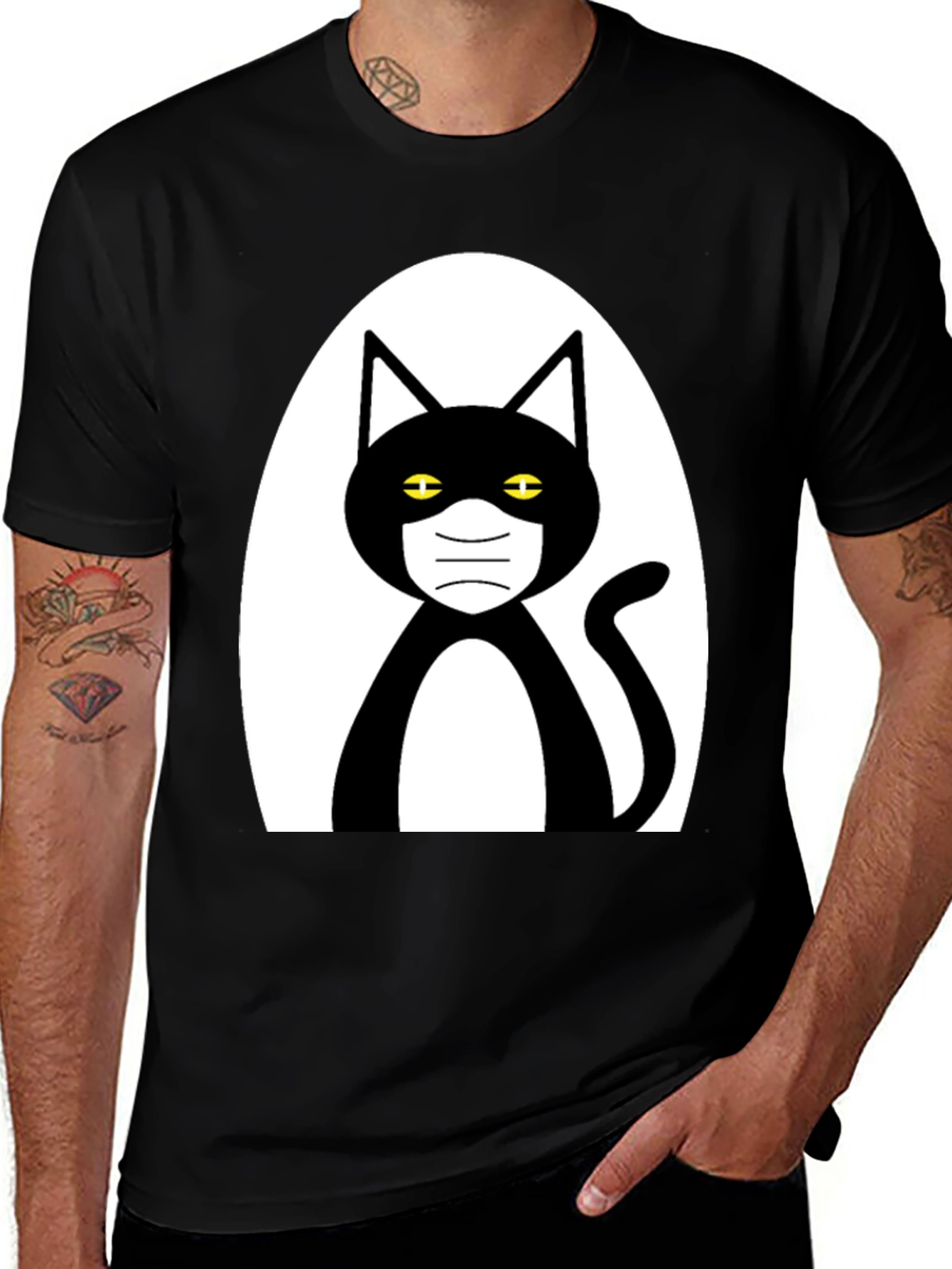 Masked Cat Graphic Tee - Unisex Black T-Shirt