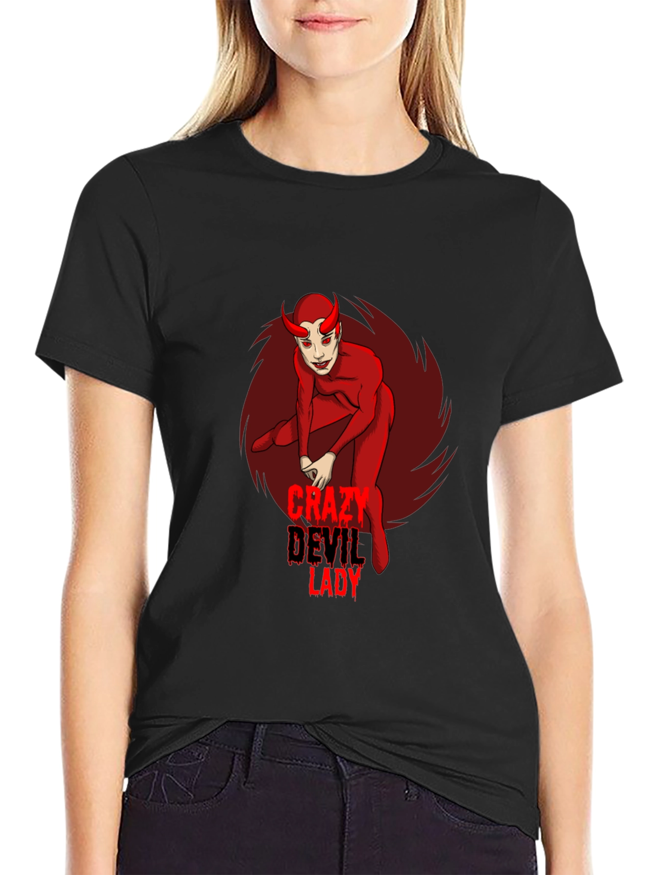 Crazy Devil Lady Graphic Tee - Black
