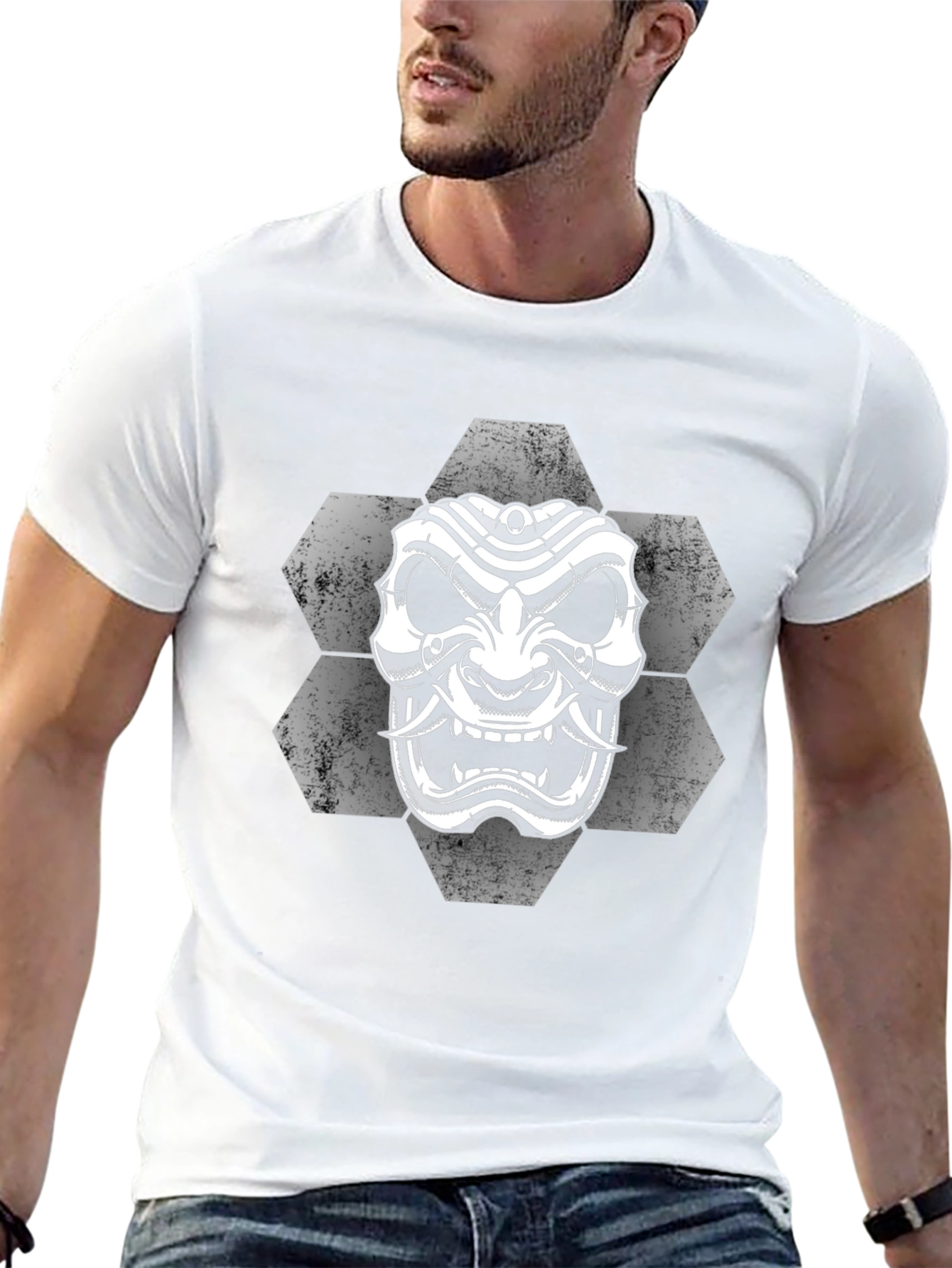 Samurai Mask Graphic Tee - Black Cotton T-Shirt