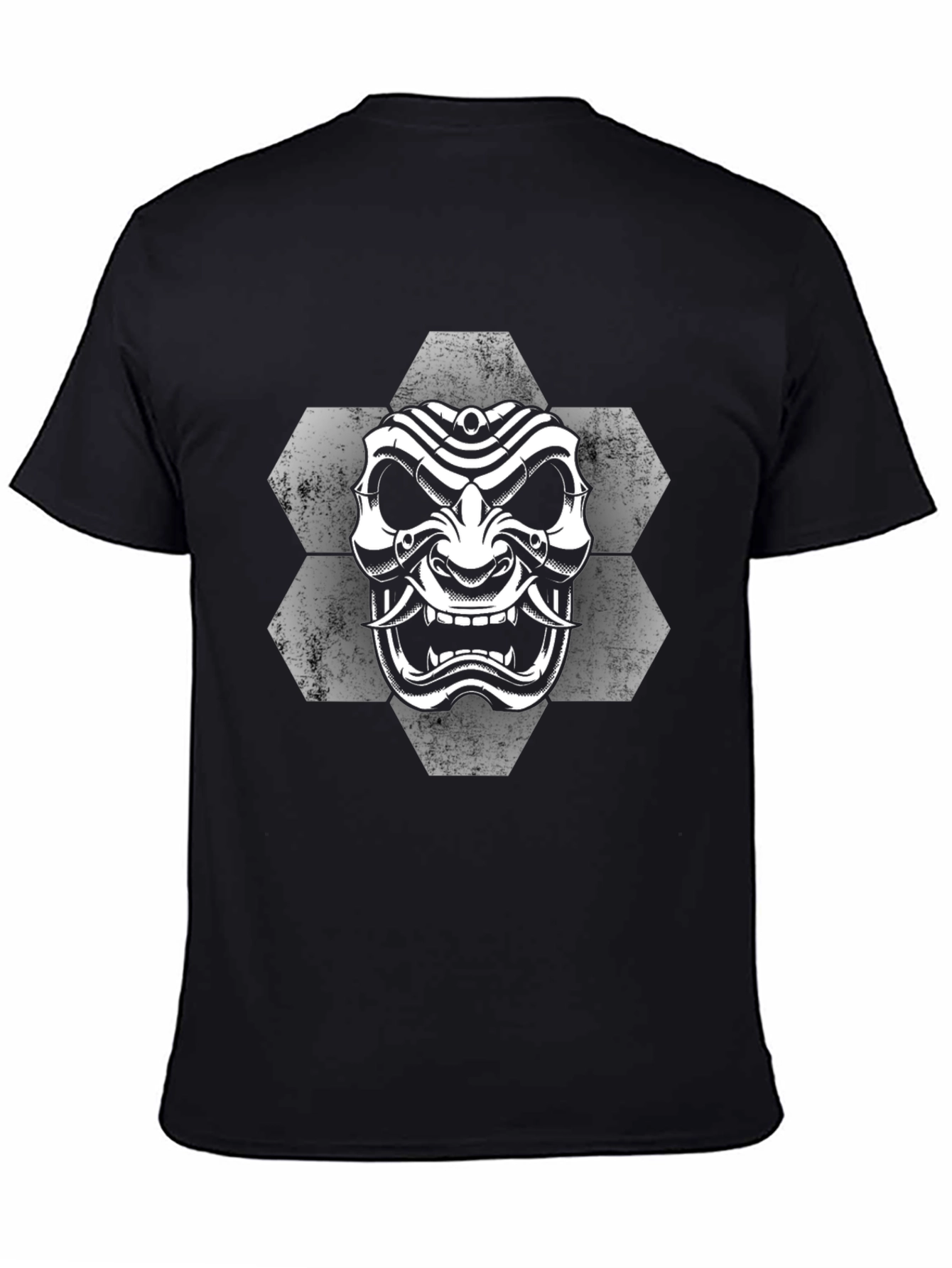 Samurai Mask Graphic Tee - Black Cotton T-Shirt
