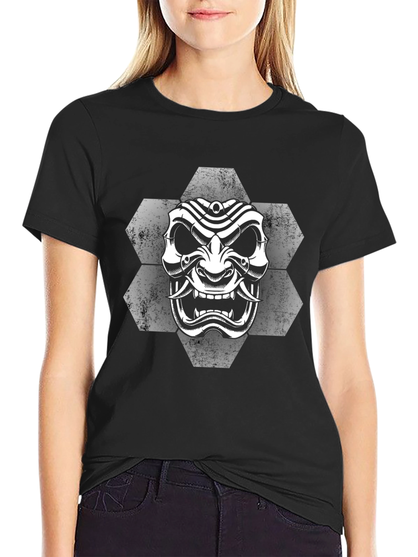 Samurai Mask Graphic Tee - Black Cotton T-Shirt
