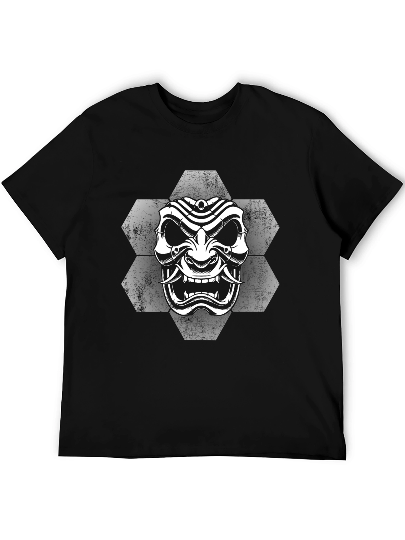 Samurai Mask Graphic Tee - Black Cotton T-Shirt