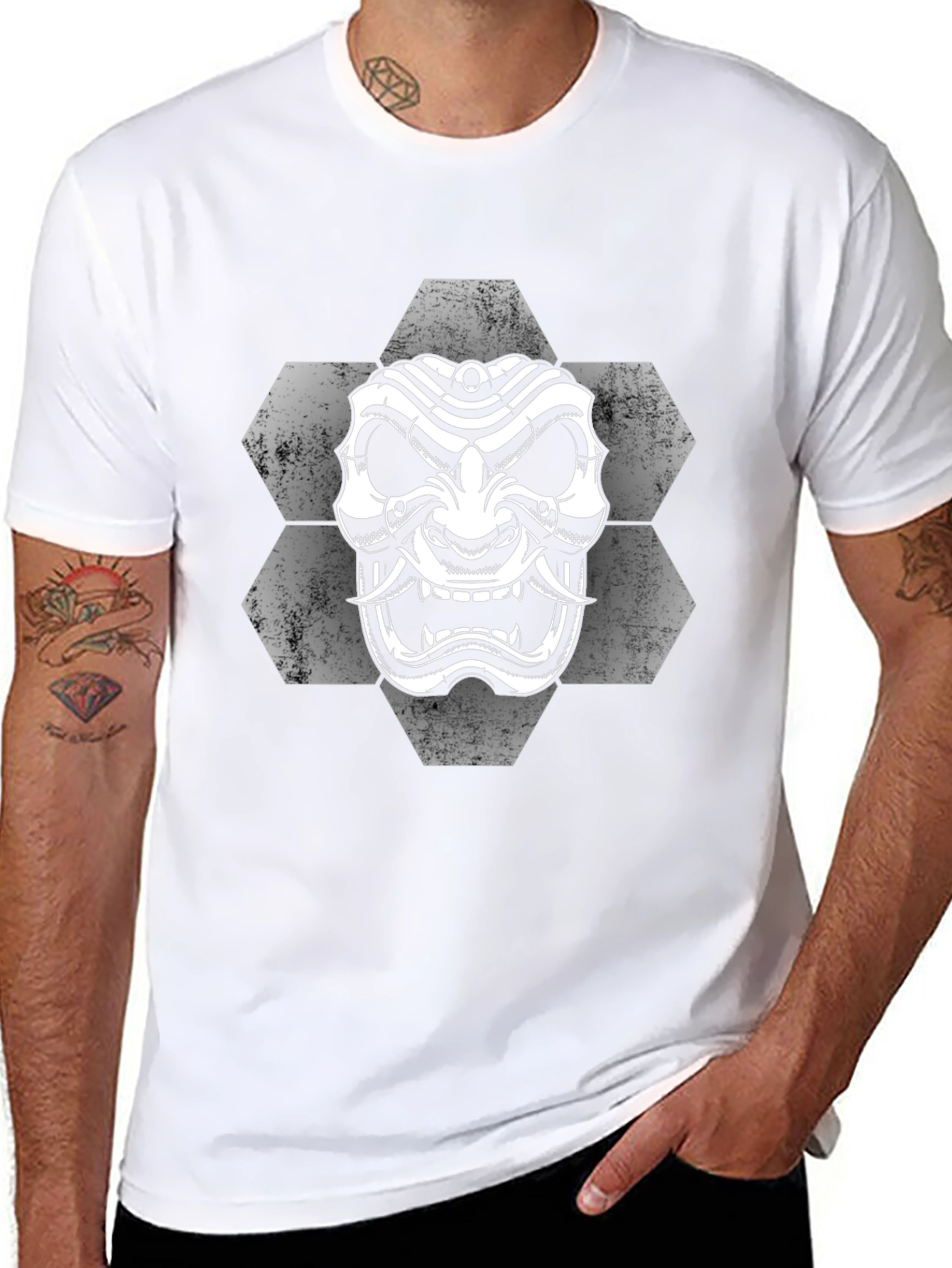 Samurai Mask Graphic Tee - Black Cotton T-Shirt