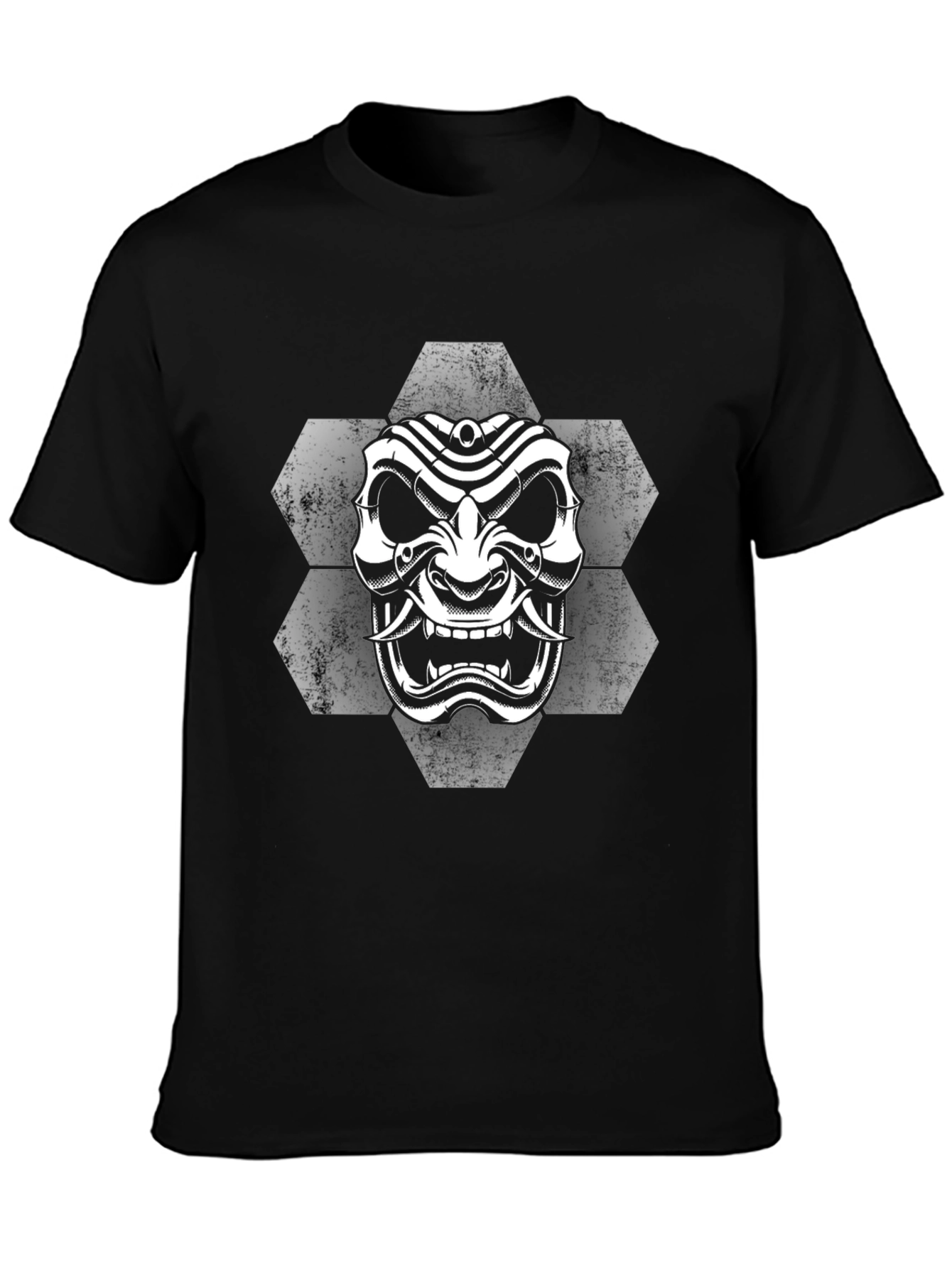 Samurai Mask Graphic Tee - Black Cotton T-Shirt