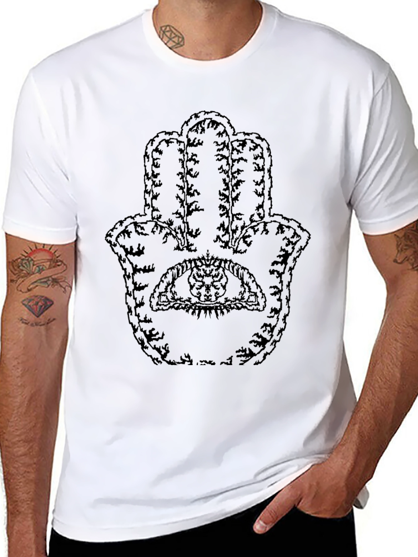 Hamsa Hand Graphic Tee - Unisex Black Cotton T-Shirt