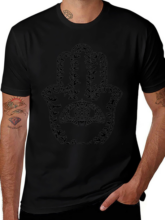 Hamsa Hand Graphic Tee - Unisex Black Cotton T-Shirt