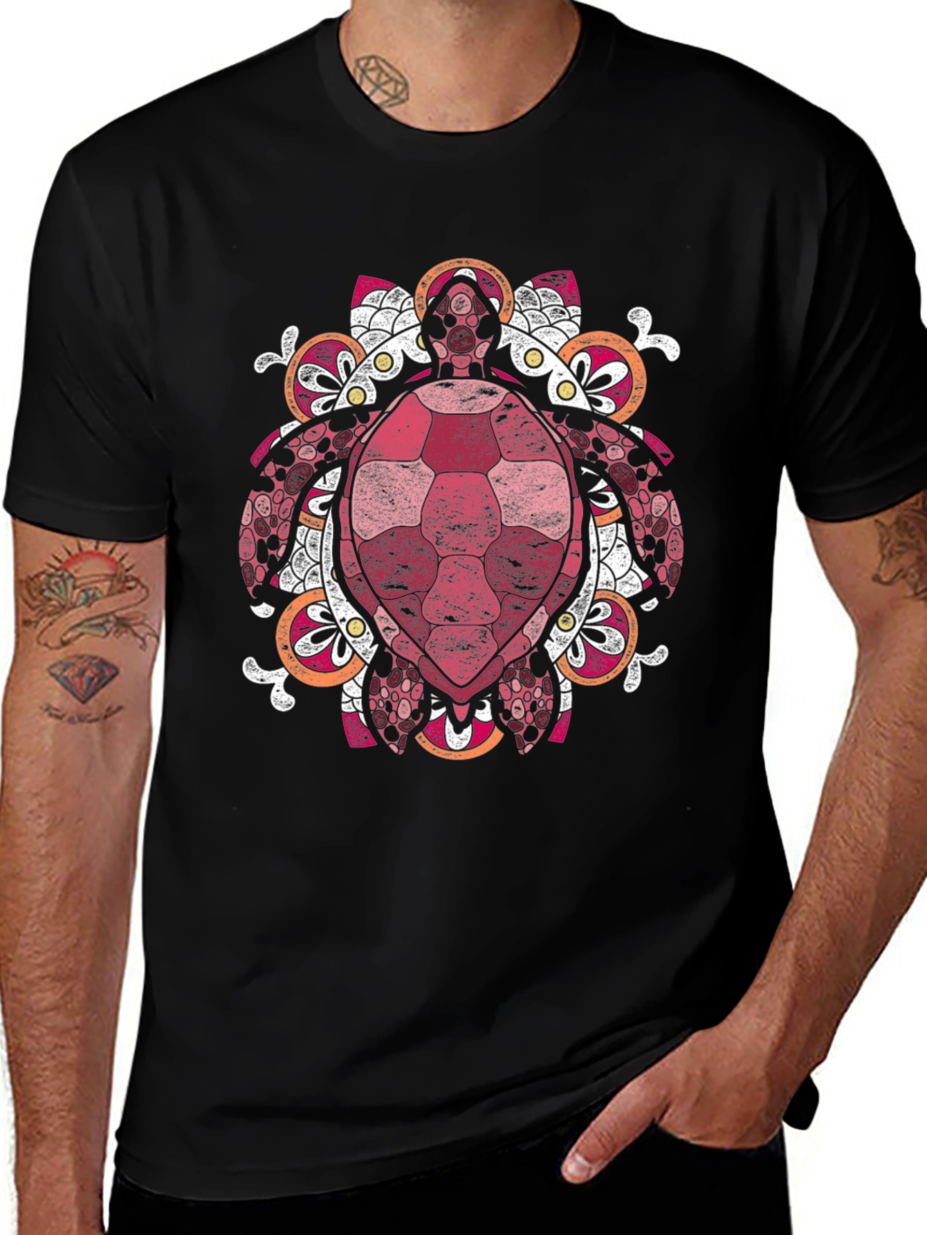 Turtle Mandala Graphic Tee - Black