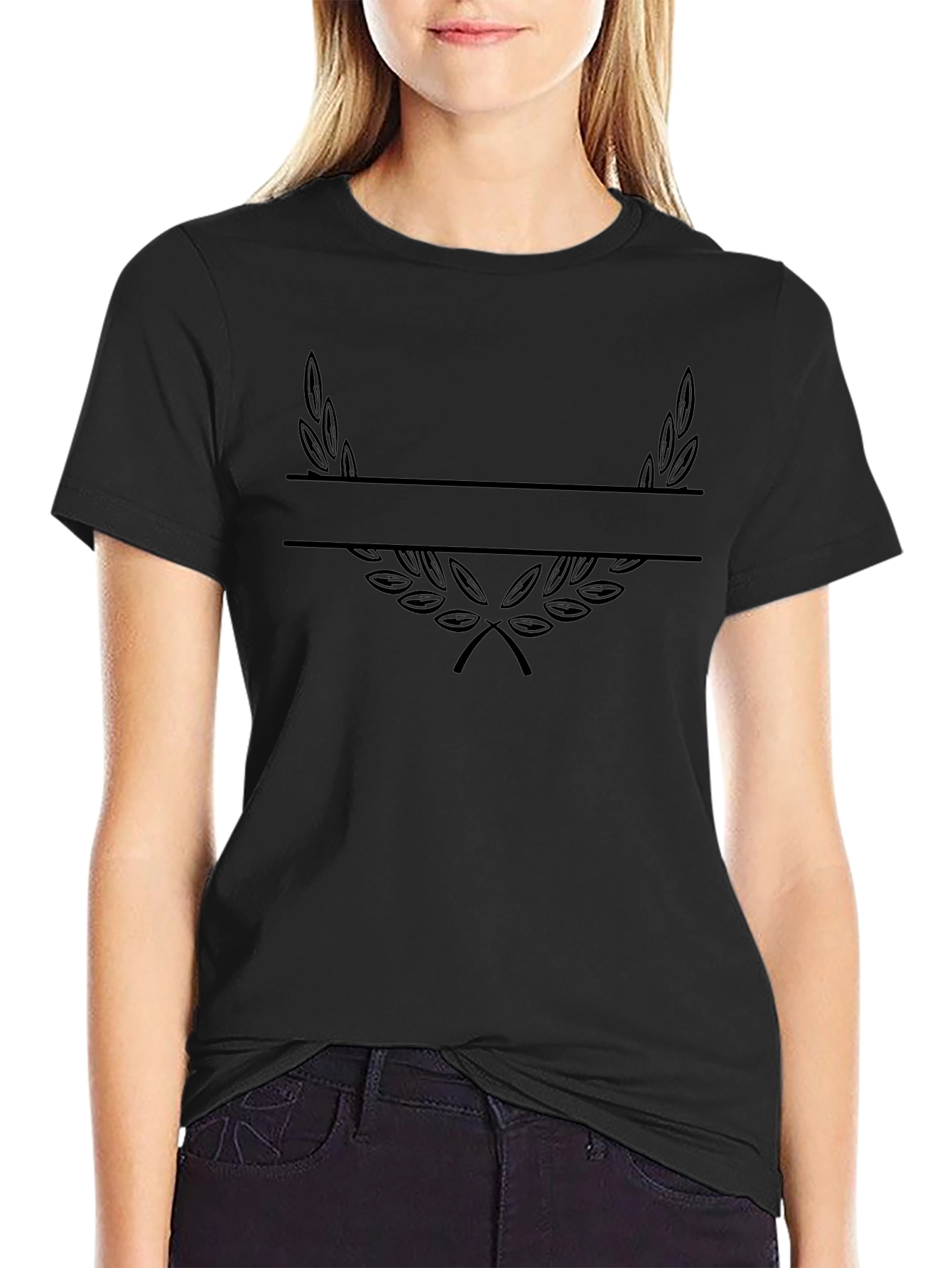 Mens Black Graphic Tee - Laurel Wreath Design