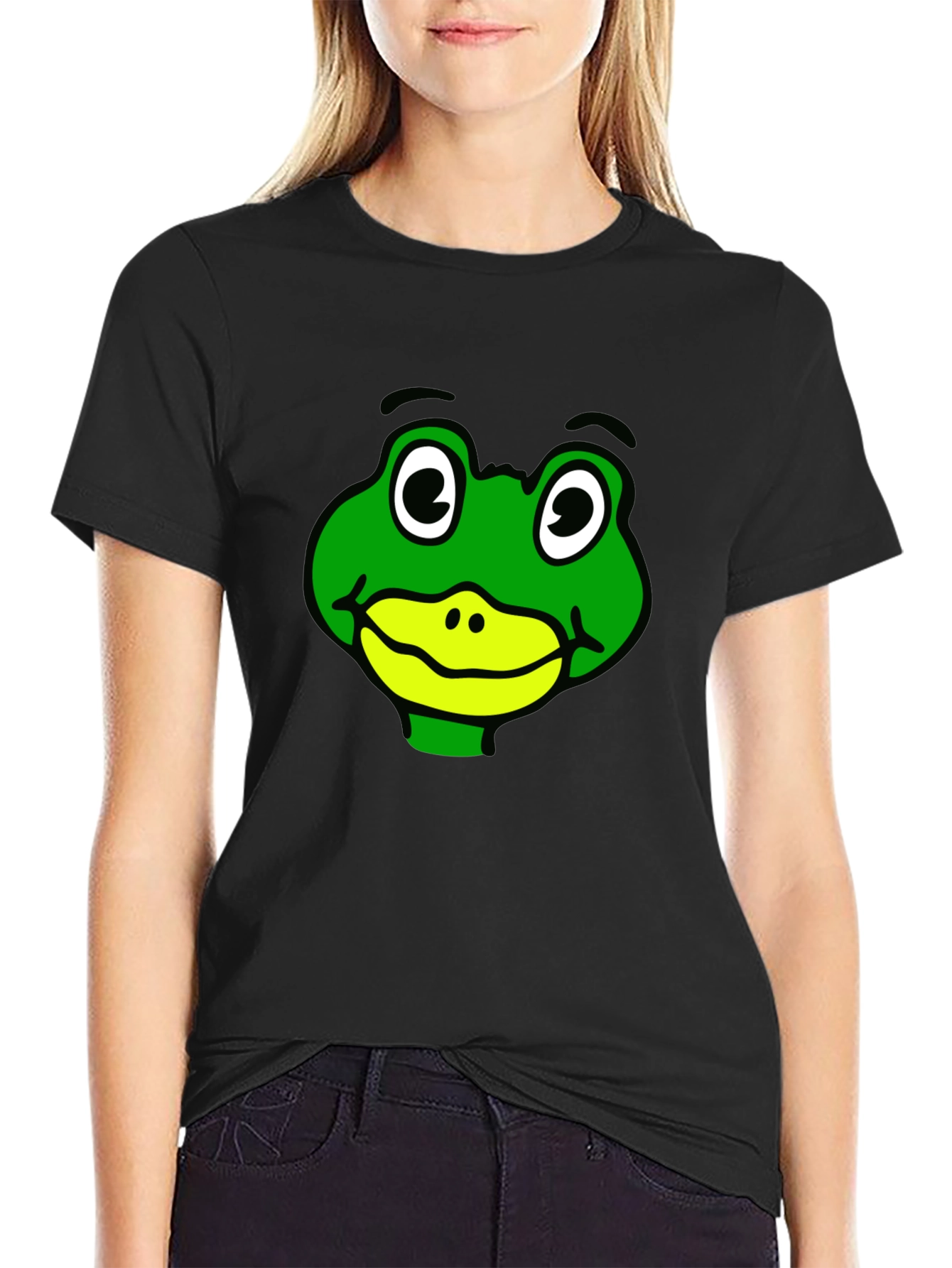 Frog Face Graphic T-Shirt - Black Casual Wear