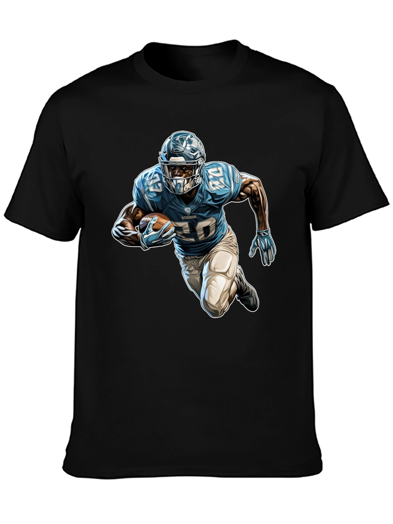 Football Player Graphic Tee - Black Cotton Blend