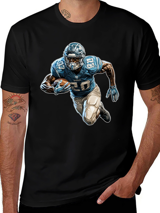 Football Player Graphic Tee - Black Cotton Blend