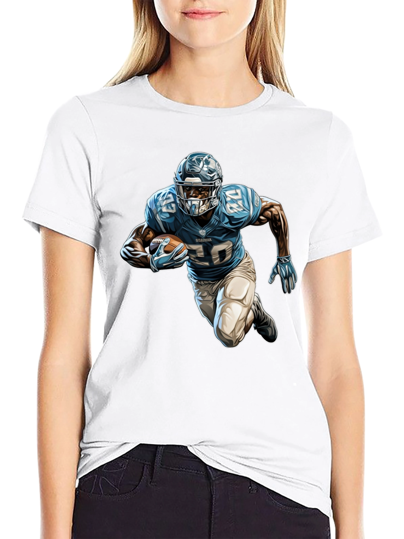 Football Player Graphic Tee - Black Cotton Blend