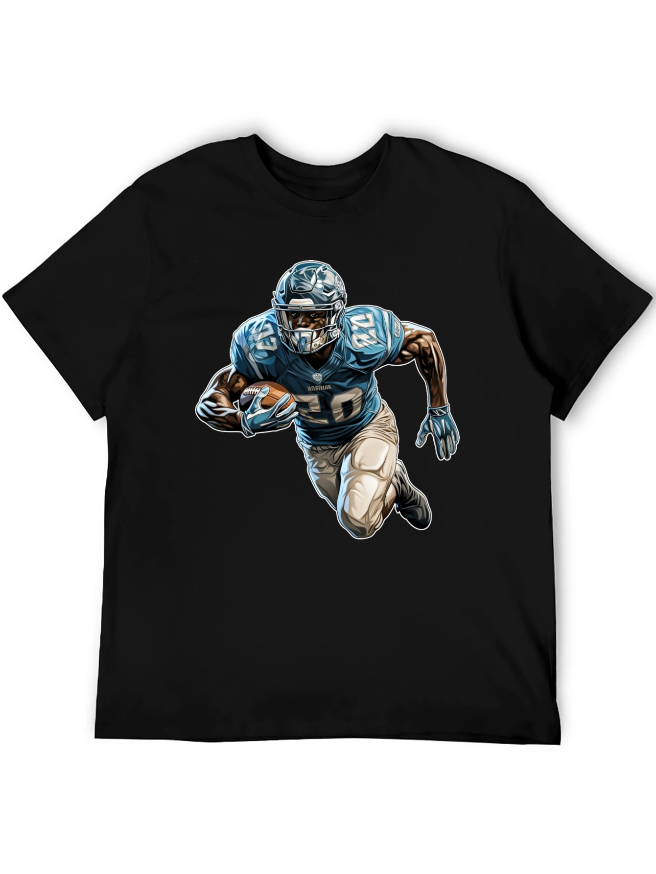 Football Player Graphic Tee - Black Cotton Blend