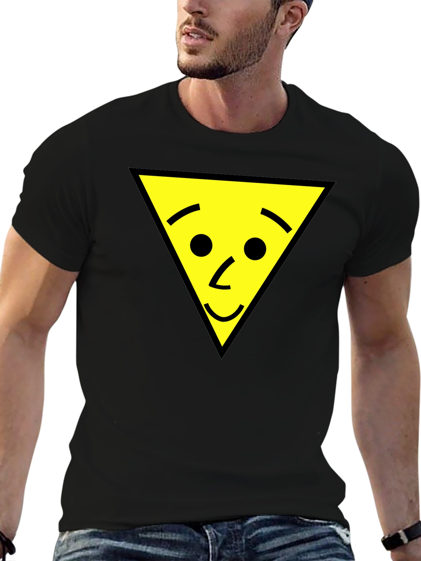 Funny Triangle Face Graphic Black T-Shirt