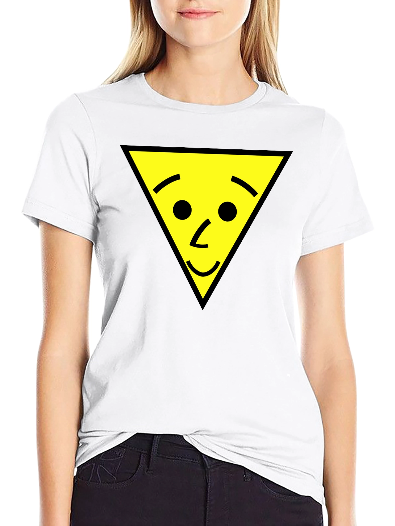 Funny Triangle Face Graphic Black T-Shirt