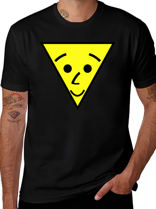 Funny Triangle Face Graphic Black T-Shirt