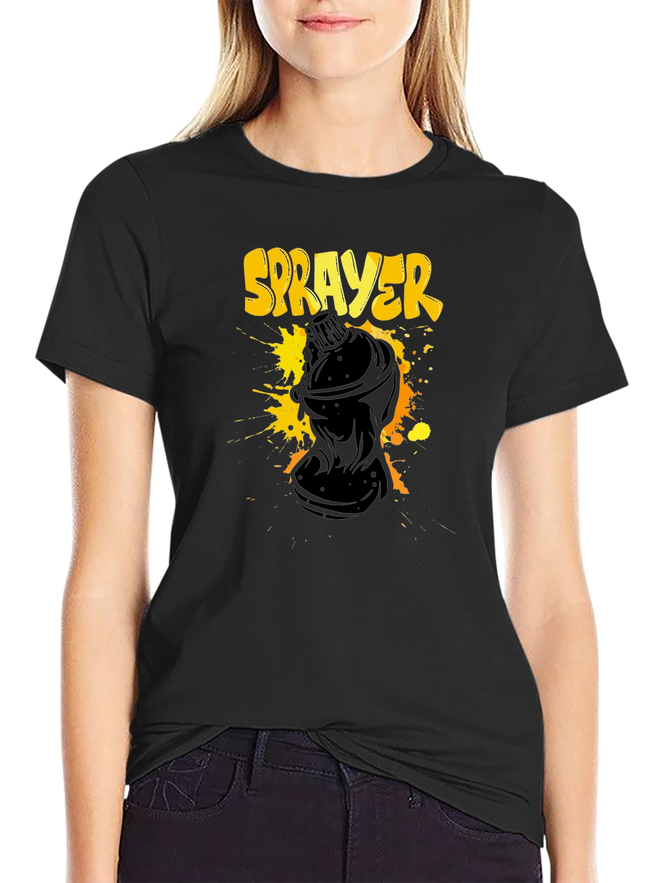 Sprayer Graphic T-Shirt - Black Crew Neck Tee
