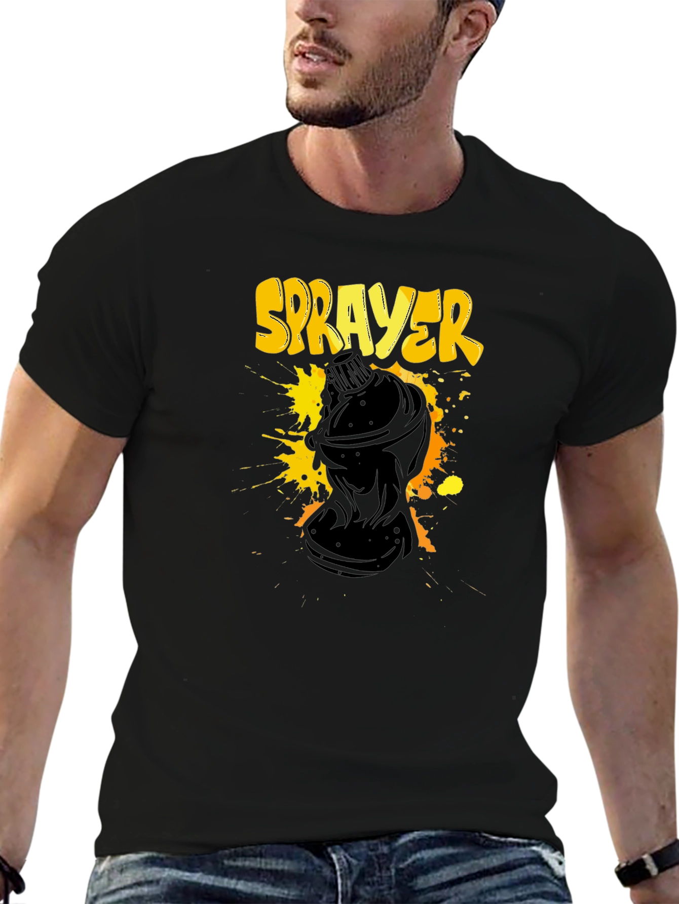 Sprayer Graphic T-Shirt - Black Crew Neck Tee