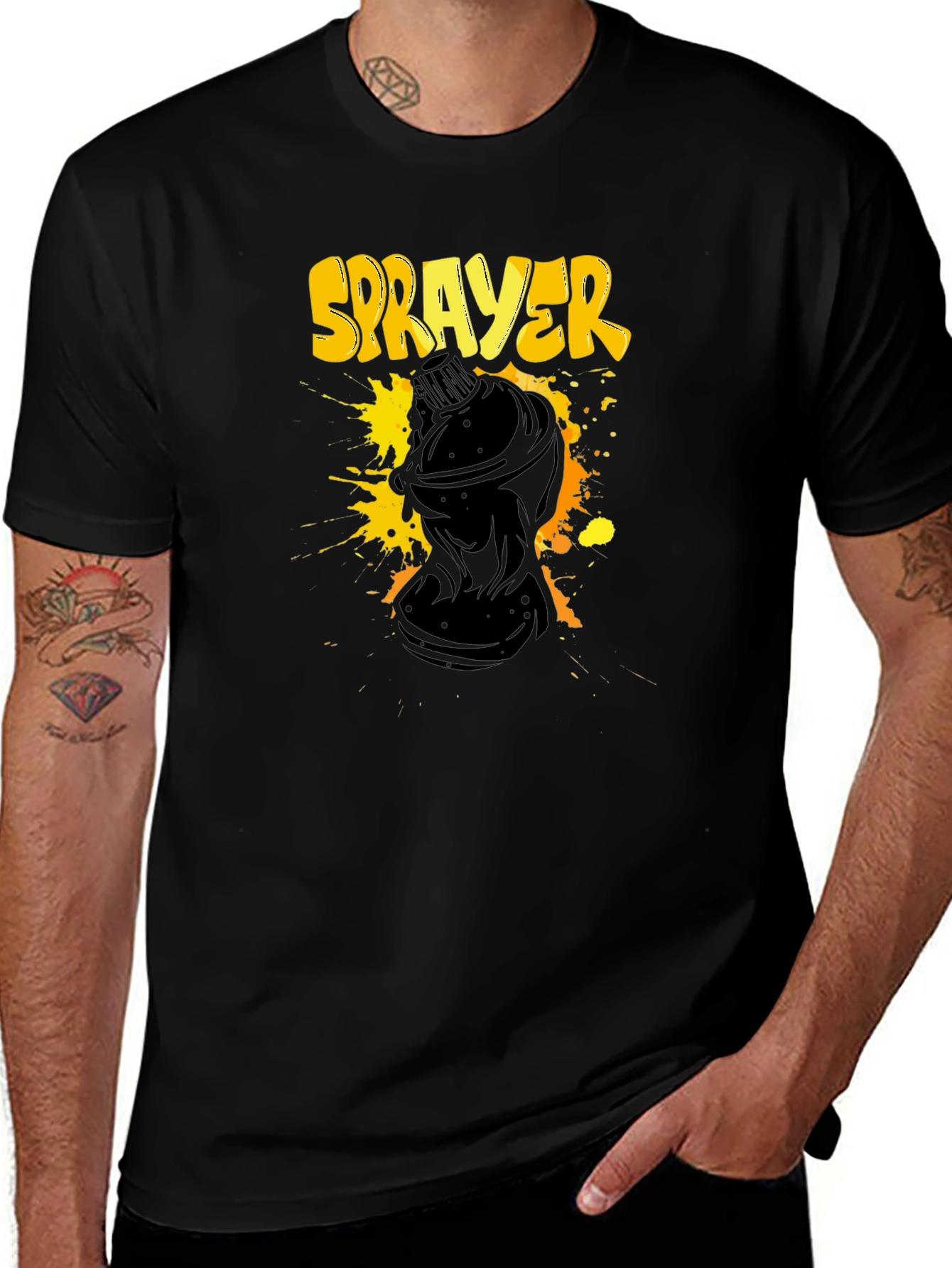 Sprayer Graphic T-Shirt - Black Crew Neck Tee