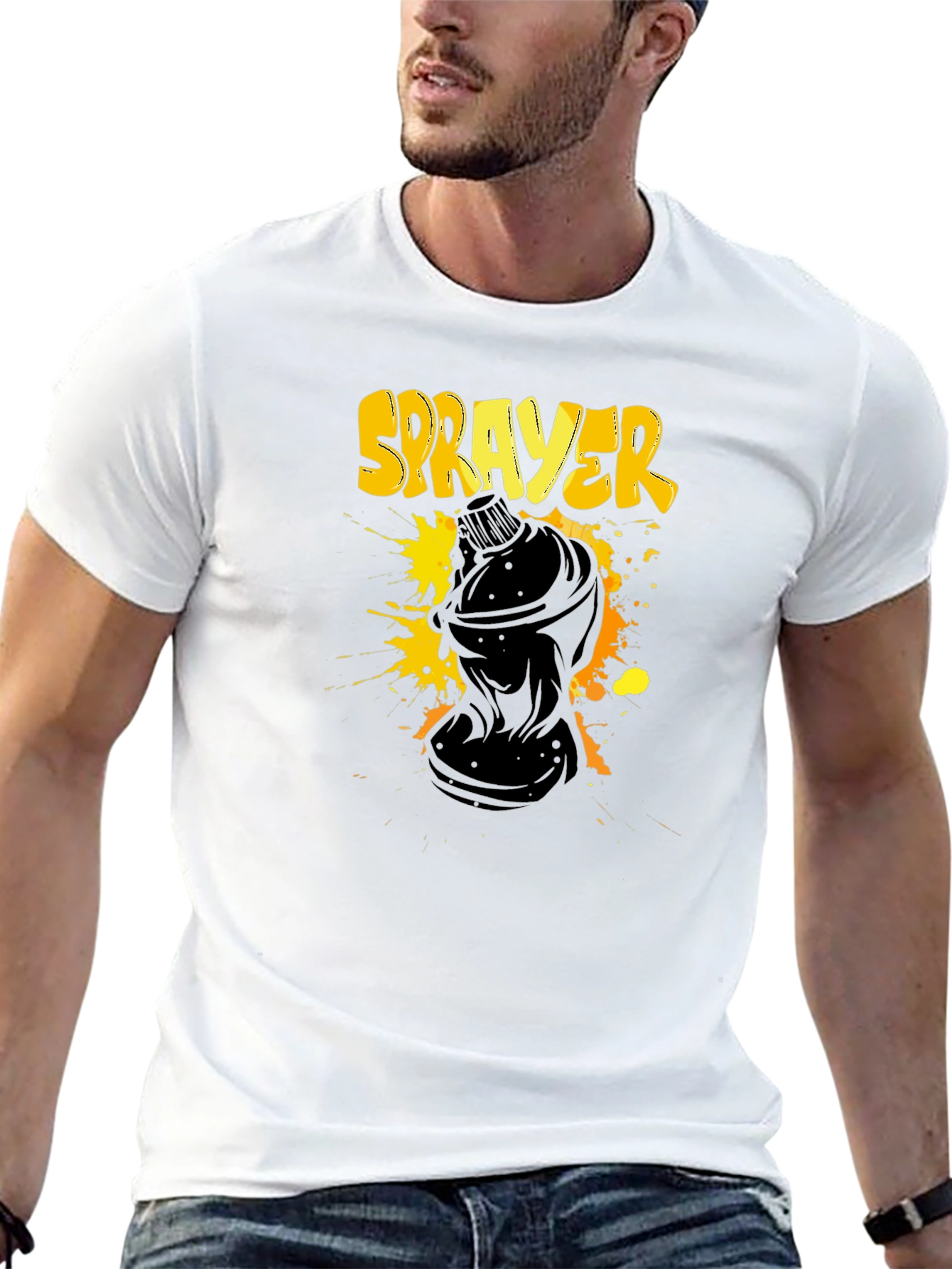 Sprayer Graphic T-Shirt - Black Crew Neck Tee
