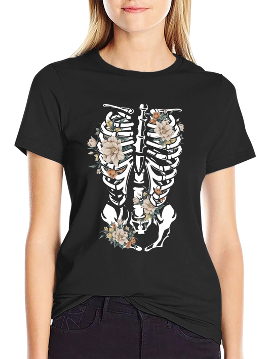 Floral Skeleton Rib Cage Graphic T-Shirt