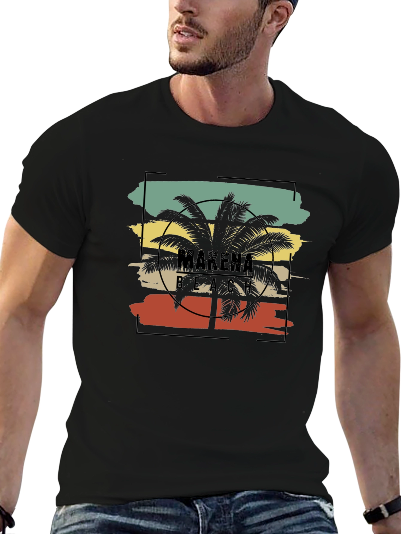 Makena Beach T-Shirt - Tropical Palm Tree Design