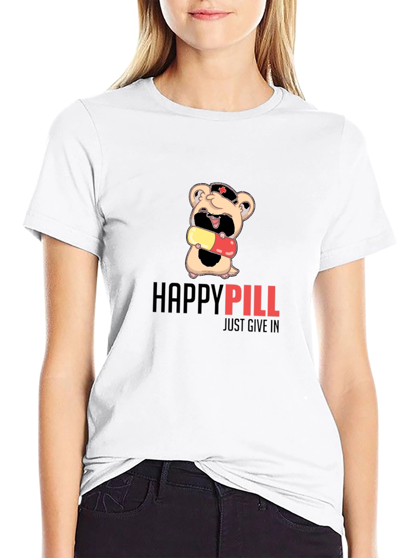 Happy Pill Graphic T-Shirt - Just Give In!