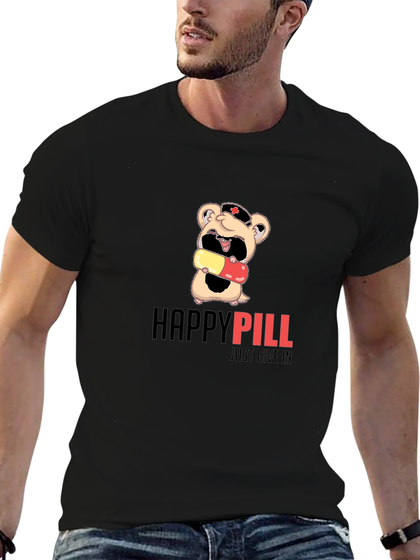 Happy Pill Graphic T-Shirt - Just Give In!