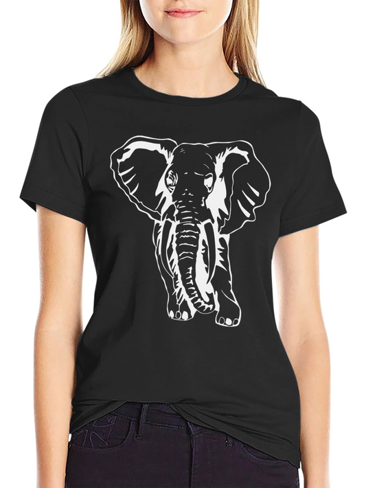 Elephant Graphic Tee - Black Cotton Casual Shirt