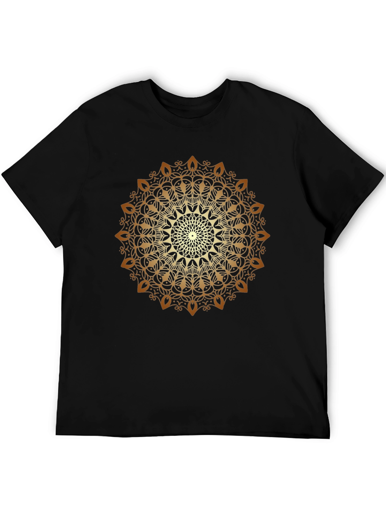 Golden Mandala Print Black T-Shirt