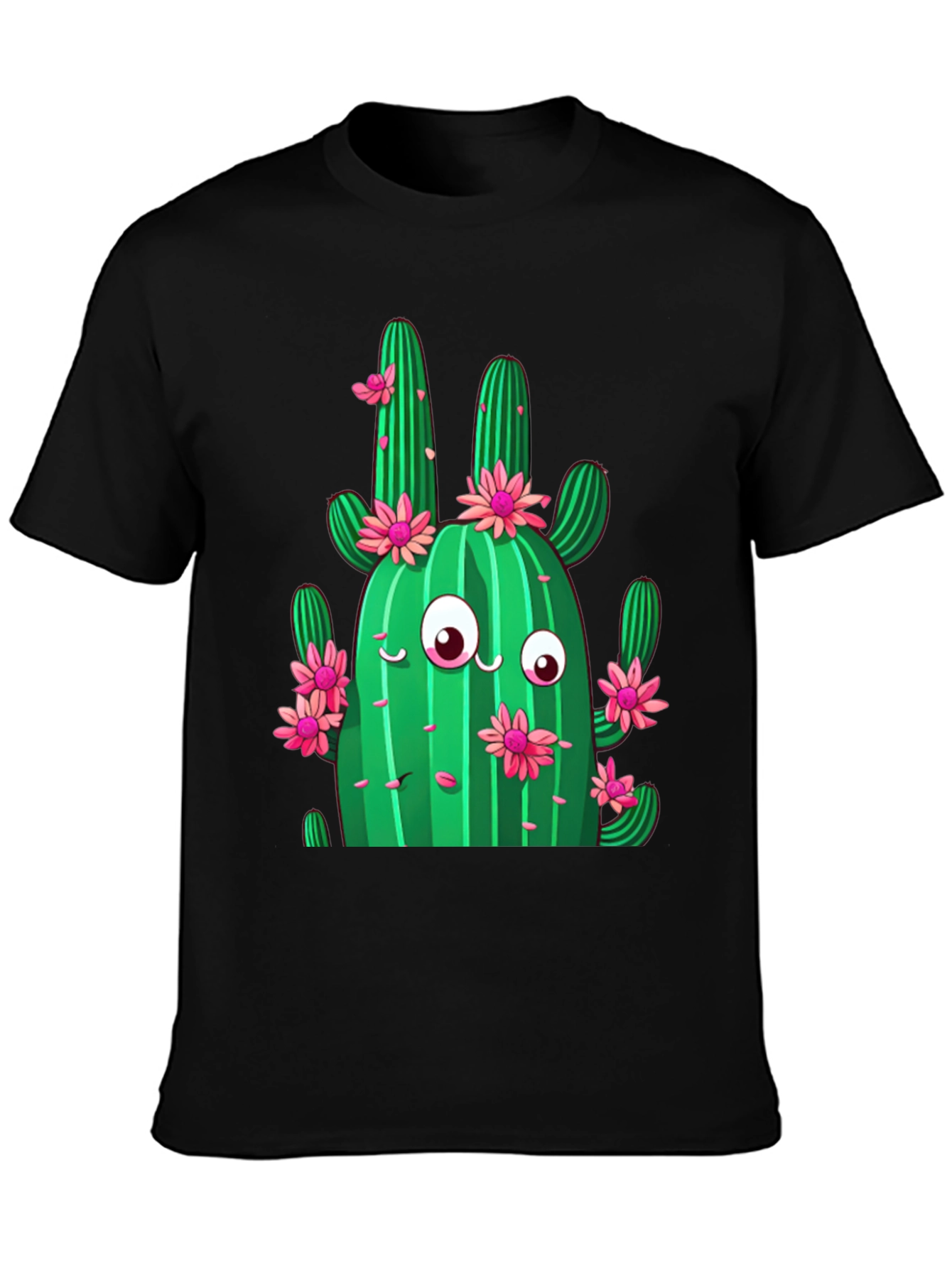 Cactus Flower Graphic Print Black T-Shirt