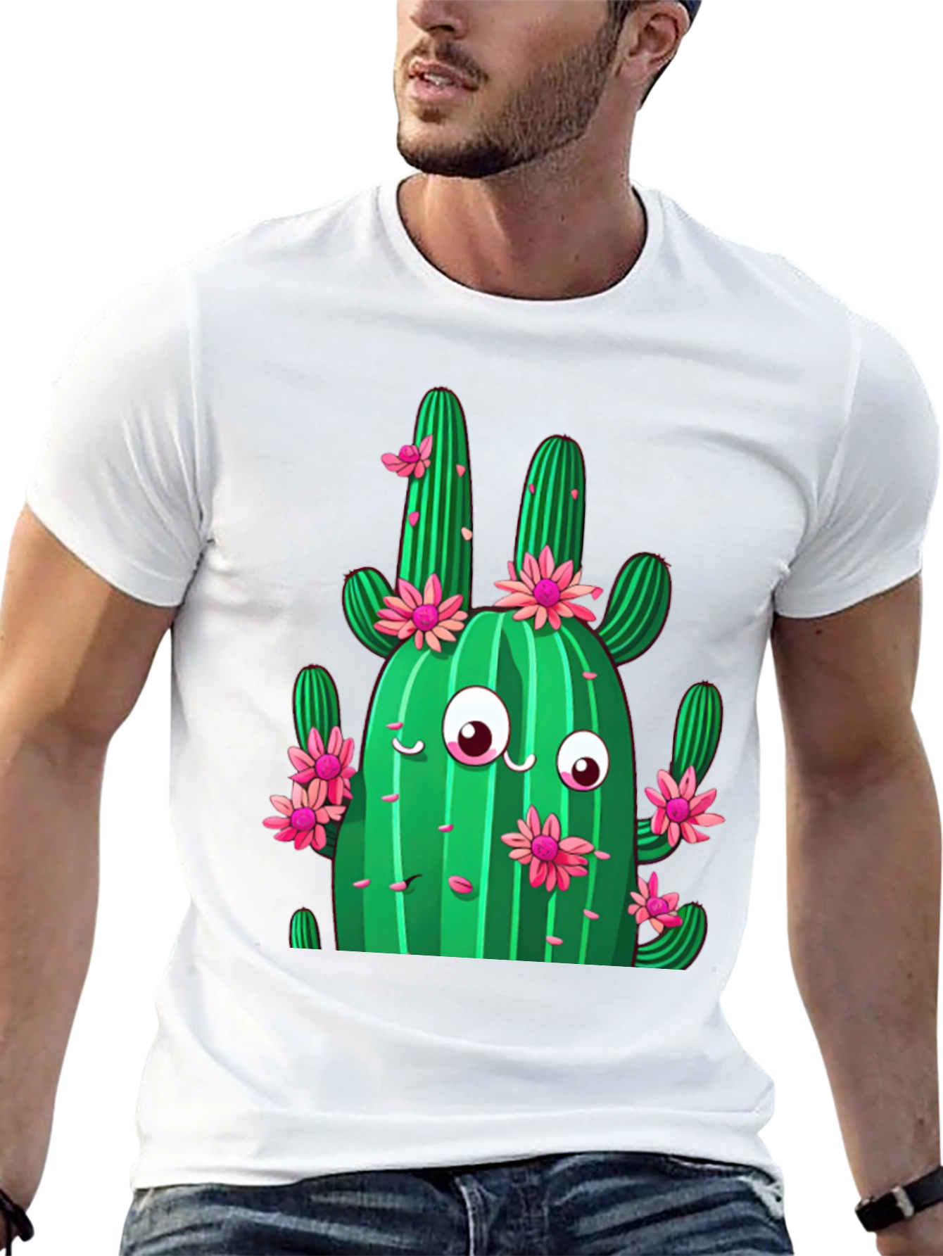 Cactus Flower Graphic Print Black T-Shirt