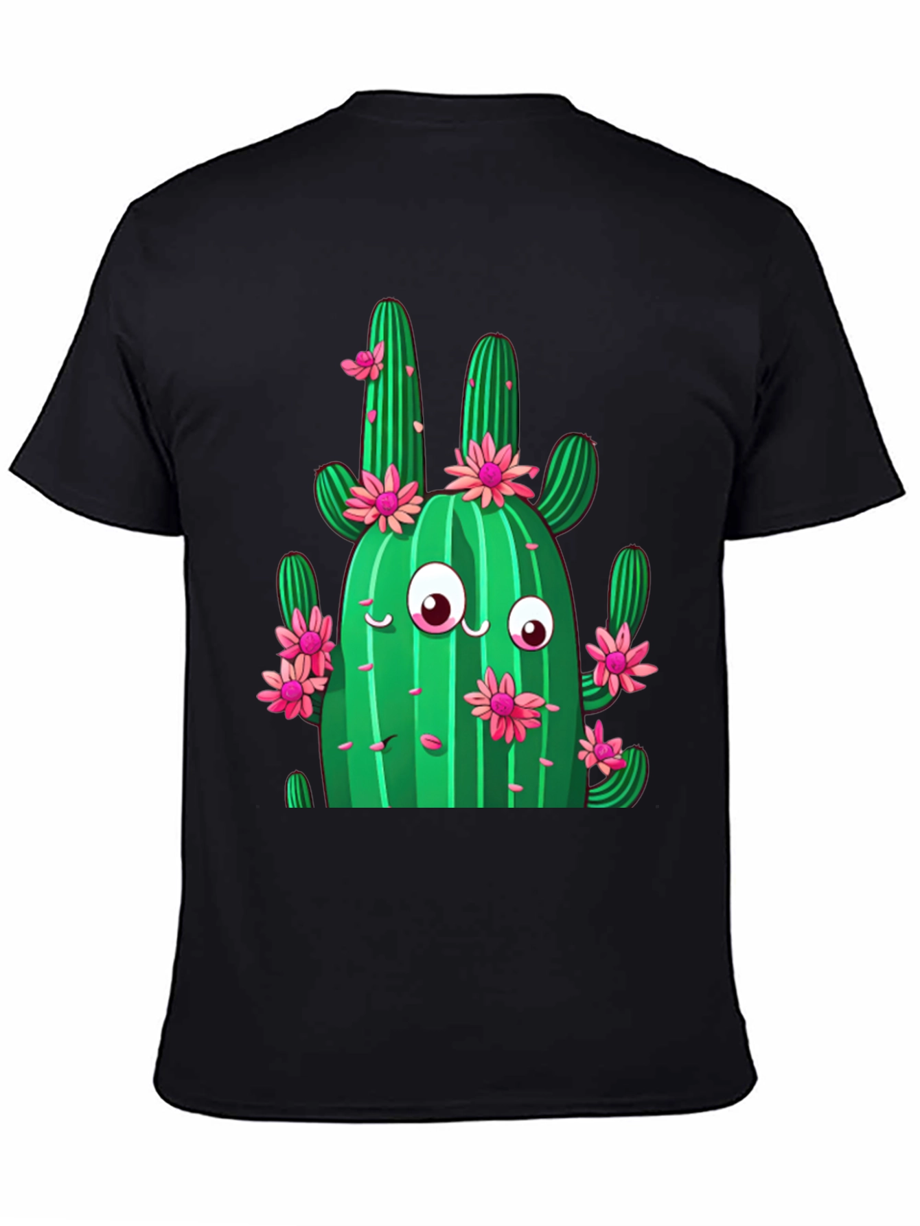 Cactus Flower Graphic Print Black T-Shirt