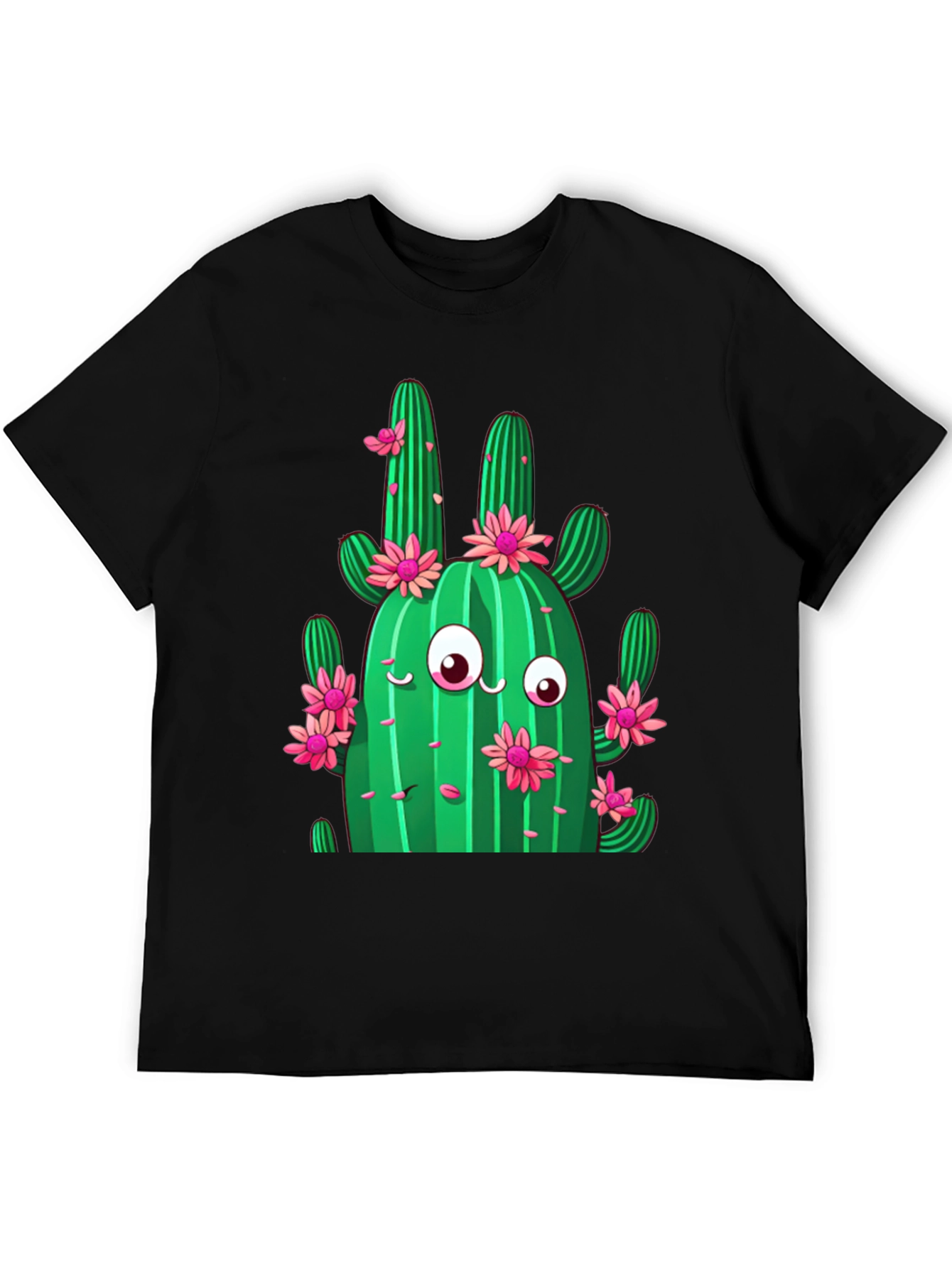 Cactus Flower Graphic Print Black T-Shirt